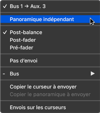 Figure. Mode Panoramique indépendant dans le menu local Envoyer.