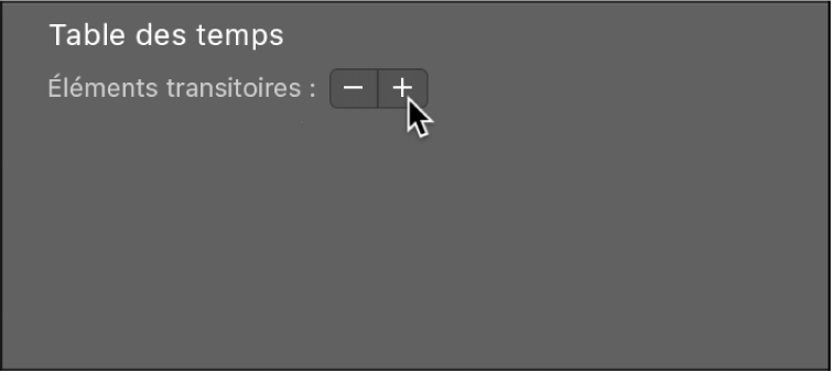 Figure. Piste de table des temps avec boutons Moins et Plus.