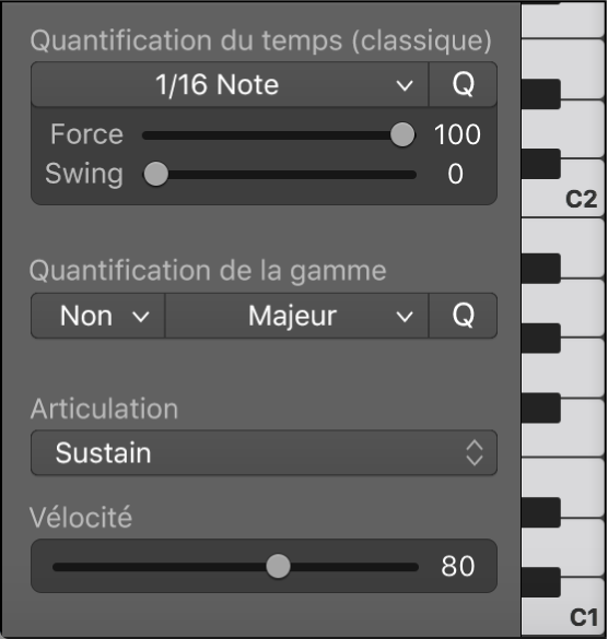 Figure. Menu local Articulation dans l’éditeur de partition défilante.