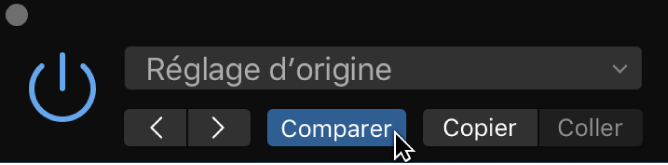 Figure. Pointeur placé sur le bouton Comparer bleu dans l’en-tête de la fenêtre du module.