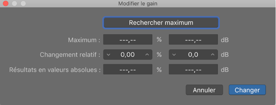 Figure. Zone de dialogue Modifier le gain.