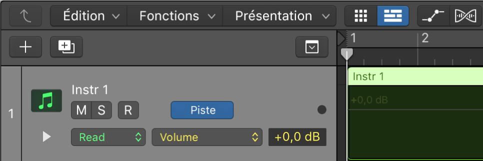 Figure. Automation de piste activée pour le volume.