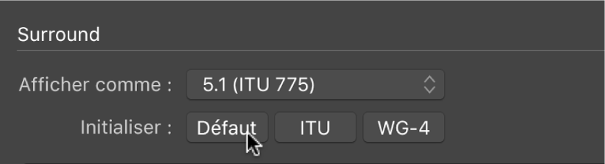 Figure. Boutons Initialiser dans les préférences Surround.