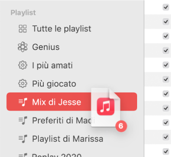 Un album che viene trascinato su una playlist. La playlist è evidenziata.