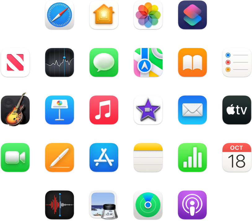 Icônes des apps fournies avec votre MacBook Pro.