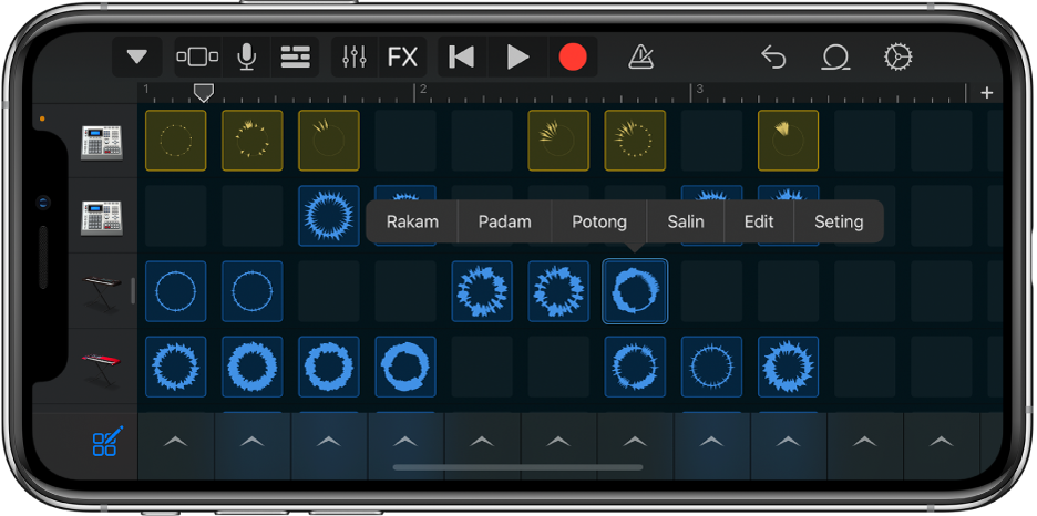 Rajah. Grid Live Loops dengan pengeditan sel diaktifkan.