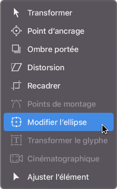 Sélection de l’outil Modifier l’ellipse dans les outils de transformation de la barre d’outils du canevas