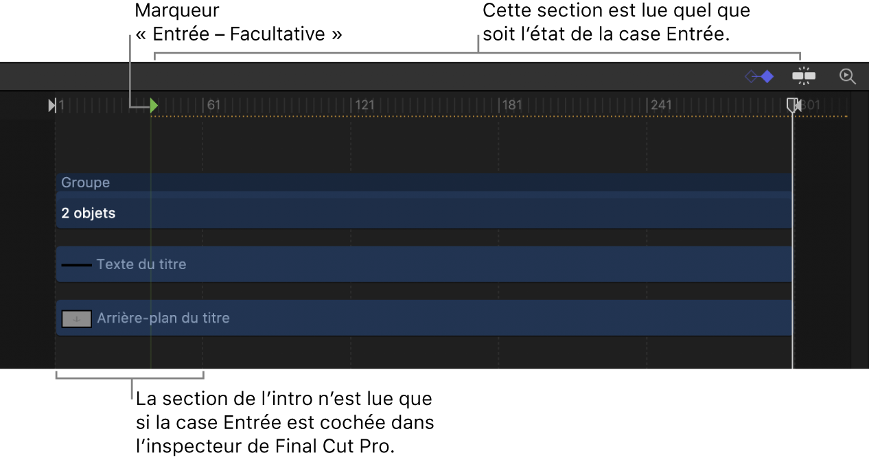 Marqueur Entrée – Facultative dans la timeline