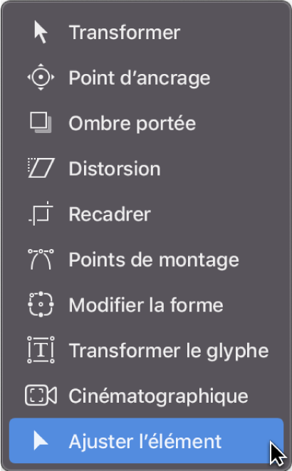 Sélection de l’outil Ajuster l’élément dans la barre d’outils