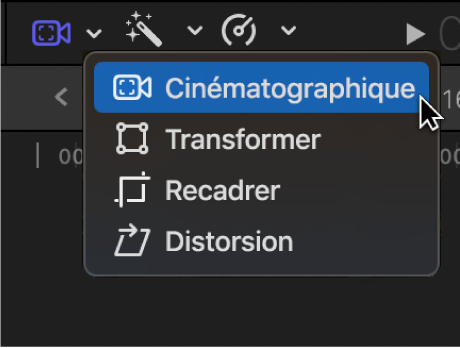 Élément de menu Cinématographique permettant d’accéder aux commandes à l’écran