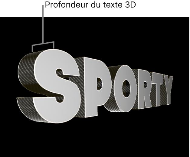 Visualiseur affichant un titre 3D vu de côté