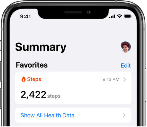 The Summary screen showing a profile picture at the top right.