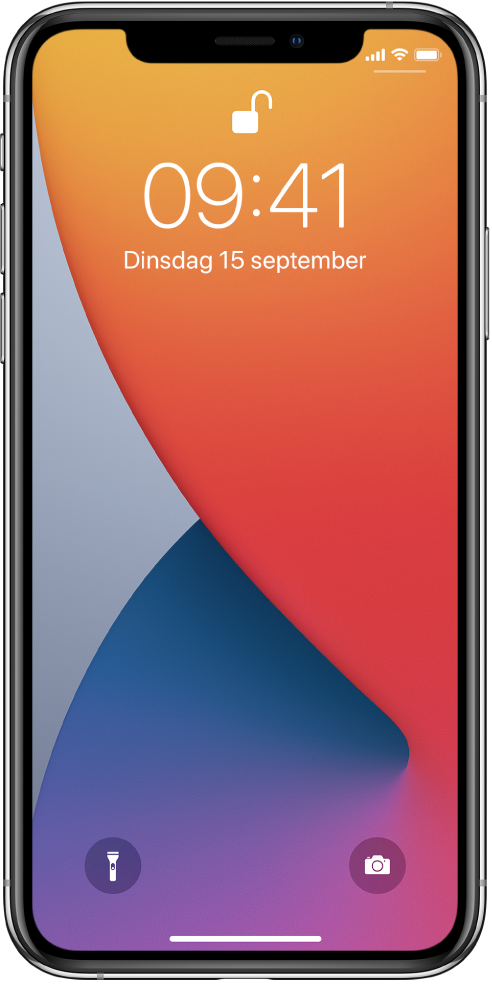 Het iPhone-toegangsscherm met de datum en tijd.