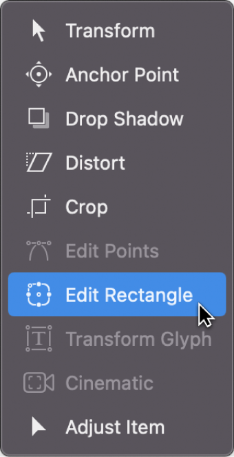Werkzeug „Rechteck bearbeiten“ aus dem Einblendmenü für Transformationswerkzeuge auswählen