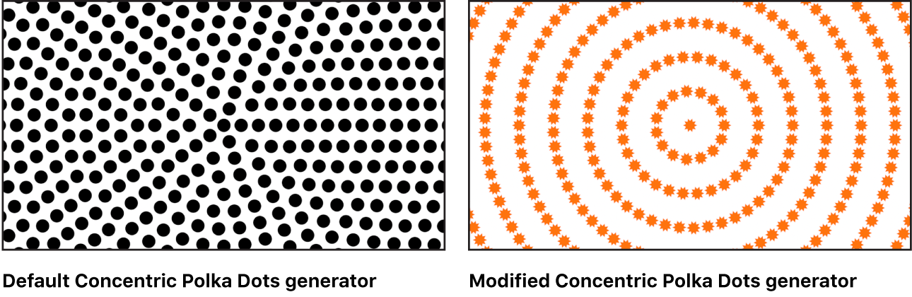 Canvas showing Concentric Polka Dots generator with a variety of settings