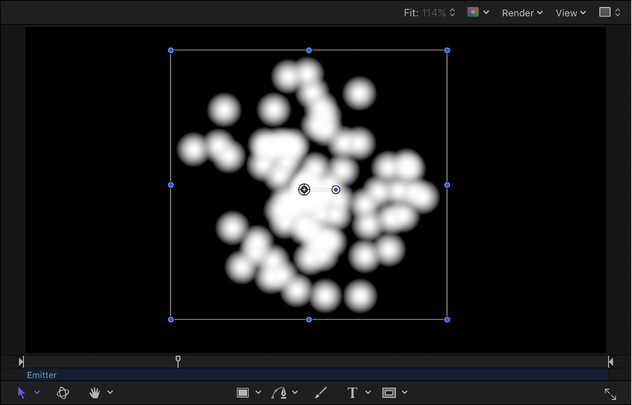 Canvas showing Soft Gradient generator used as particle emitter