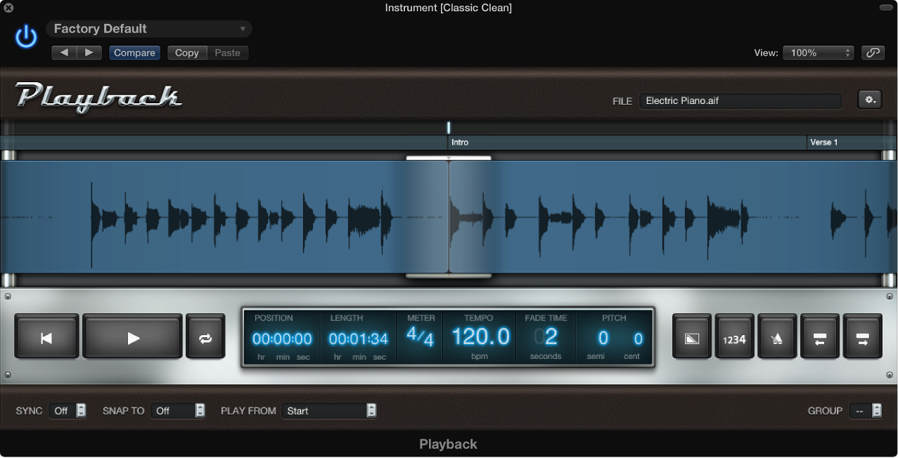 Figure. Playback plug-in showing waveform of audio file.