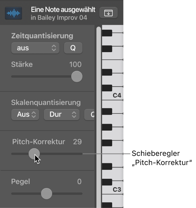 Abbildung. Schieberegler „Pitch-Korrektur“