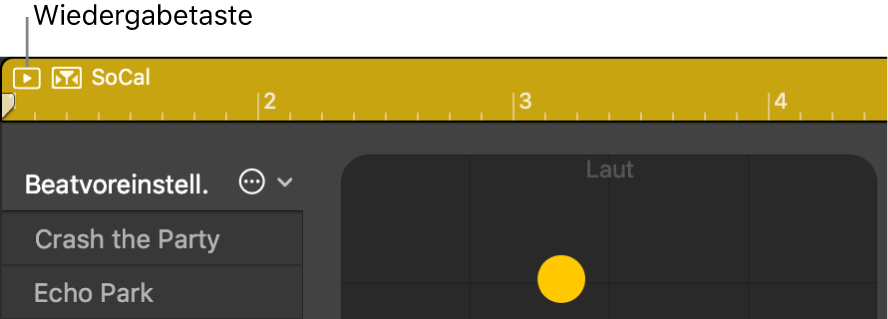 Abbildung. Taste „Wiedergabe“ im Drummer-Editor