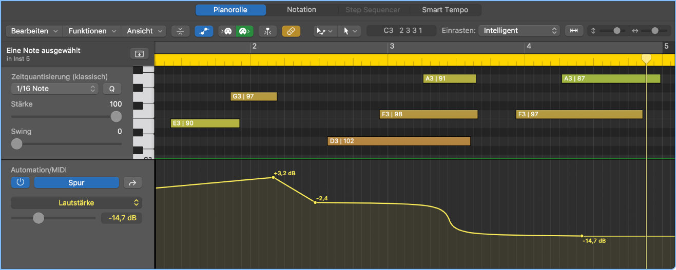 Abbildung. Bereich „Automation/MIDI“ mit Spurautomation