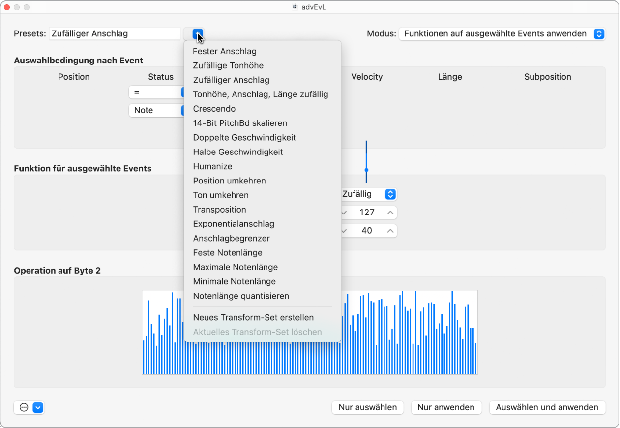 Abbildung. Transformer-Fenster mit Menü „Presets“