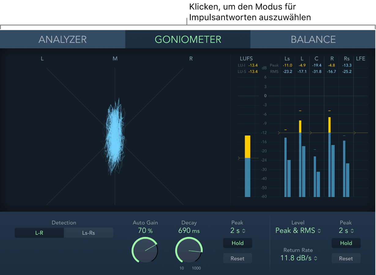 Abbildung. Surround MultiMeter-Fenster mit Goniometer