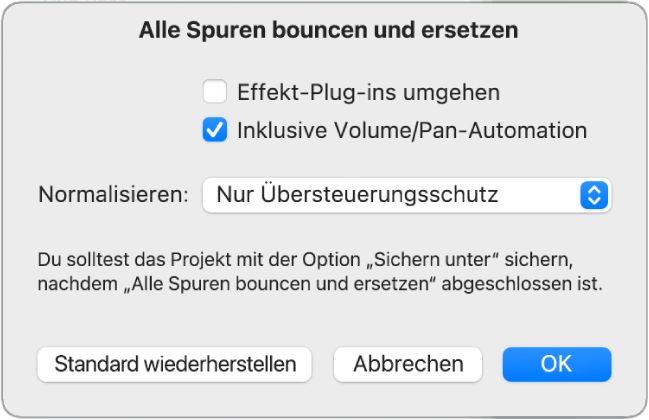 Abbildung. Dialogfenster „Alle Spuren bouncen und ersetzen“