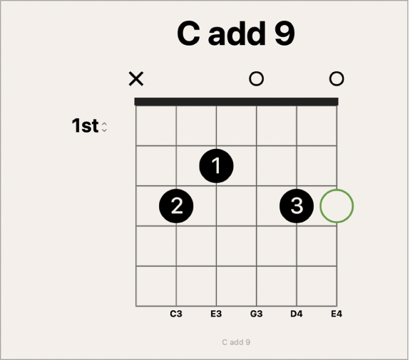 Figure. White optional fingering dot on chord grid.