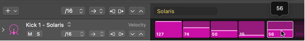 Steps in the step grid showing edit mode values.