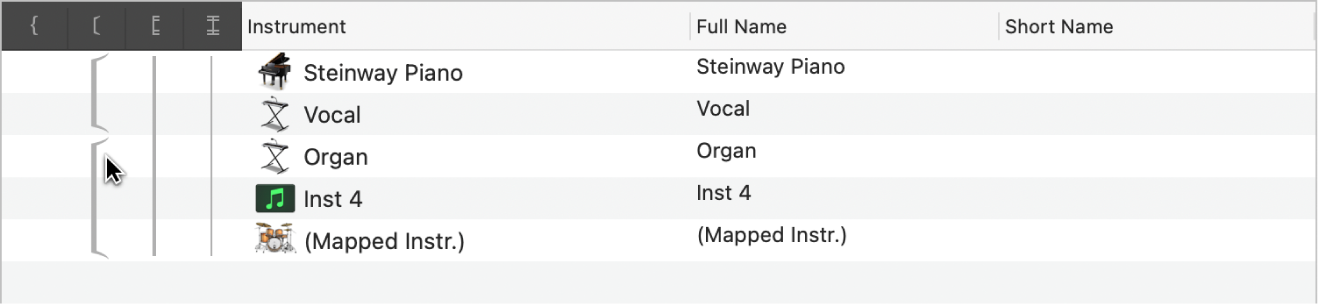 Figure. Bracket line in the Score Set window.