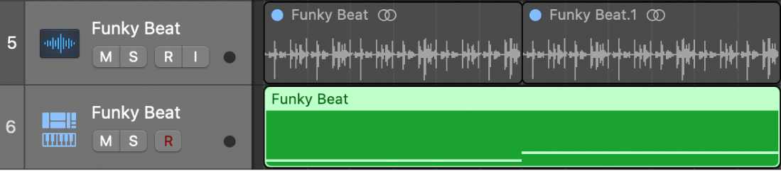 Figure. Tracks area showing result of converting region to new sampler track.