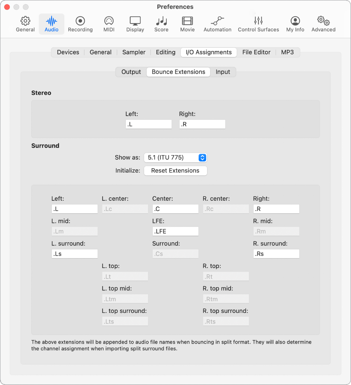 Figure. Bounce Extensions pane.