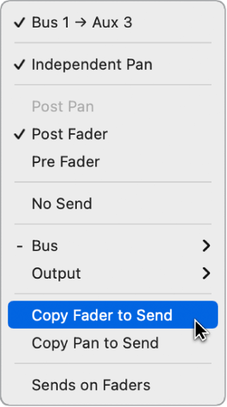 Figure. Copy Fader to Send command.