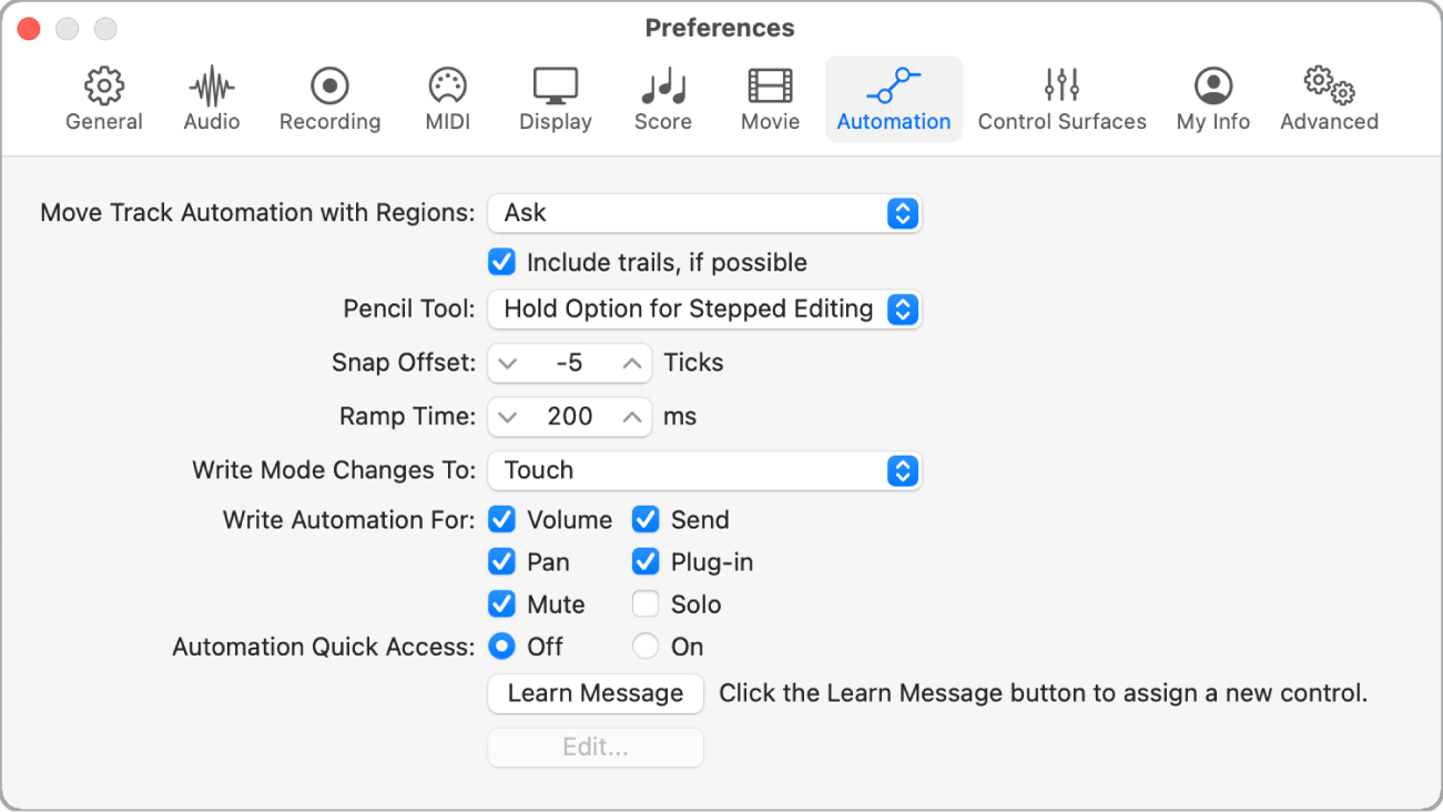 Figure. Automation preferences.