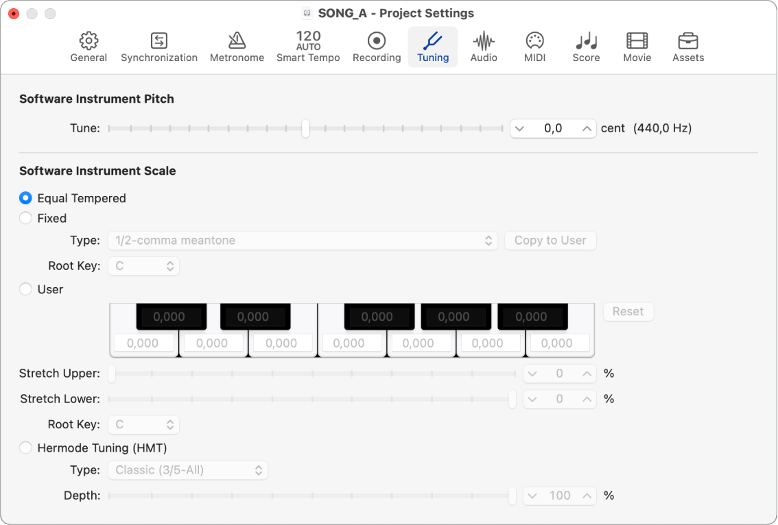 Figure. Tuning settings.