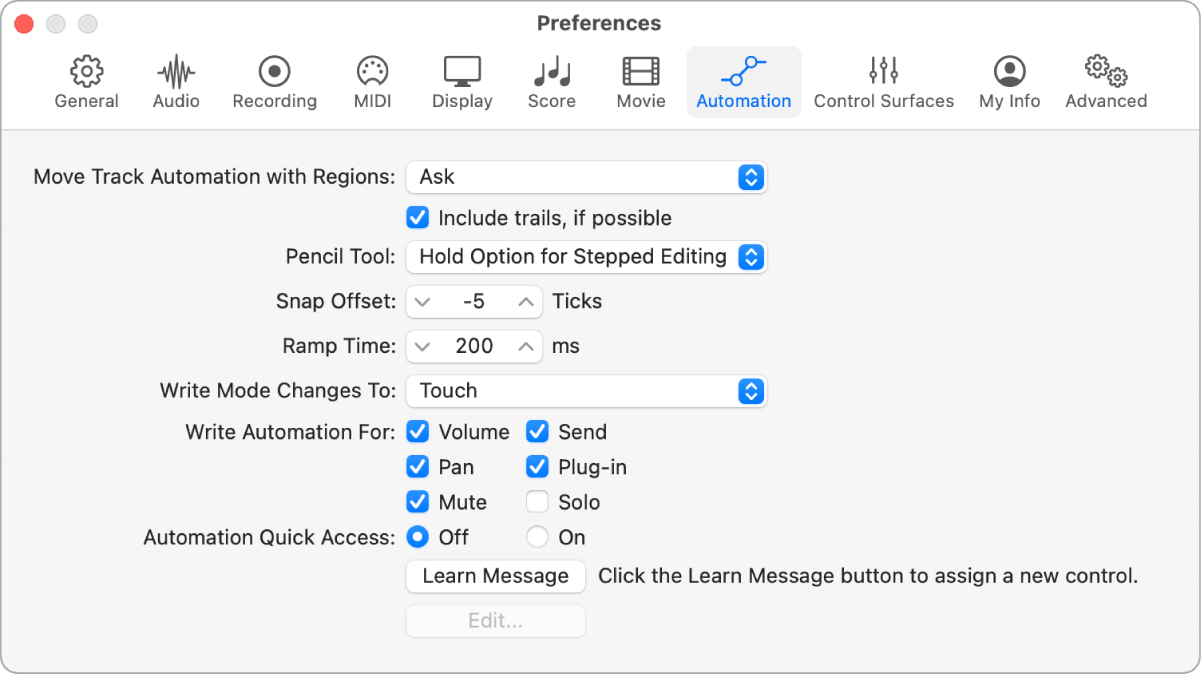 Figure. Automation preferences.