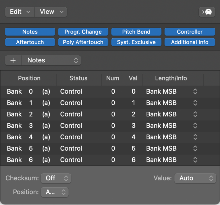 Figure. Event List window showing custom bank messages.