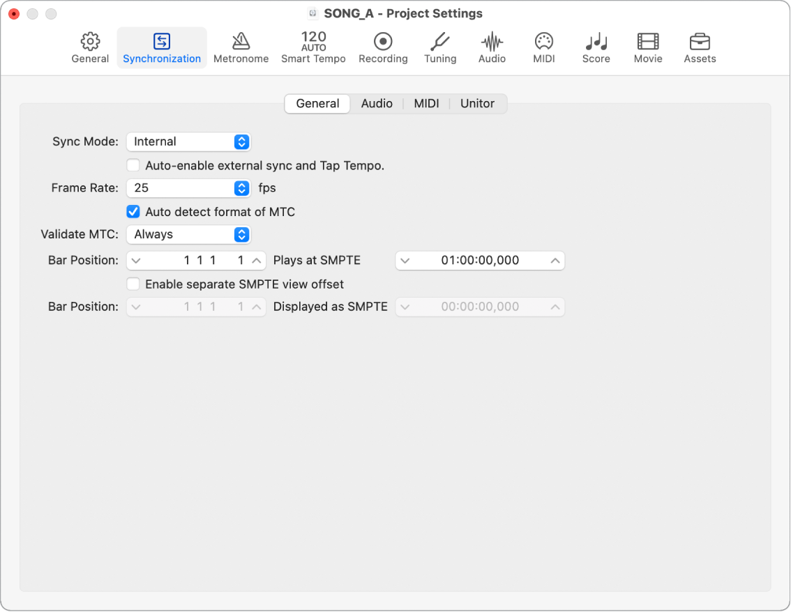 Figure. General Synchronization settings.