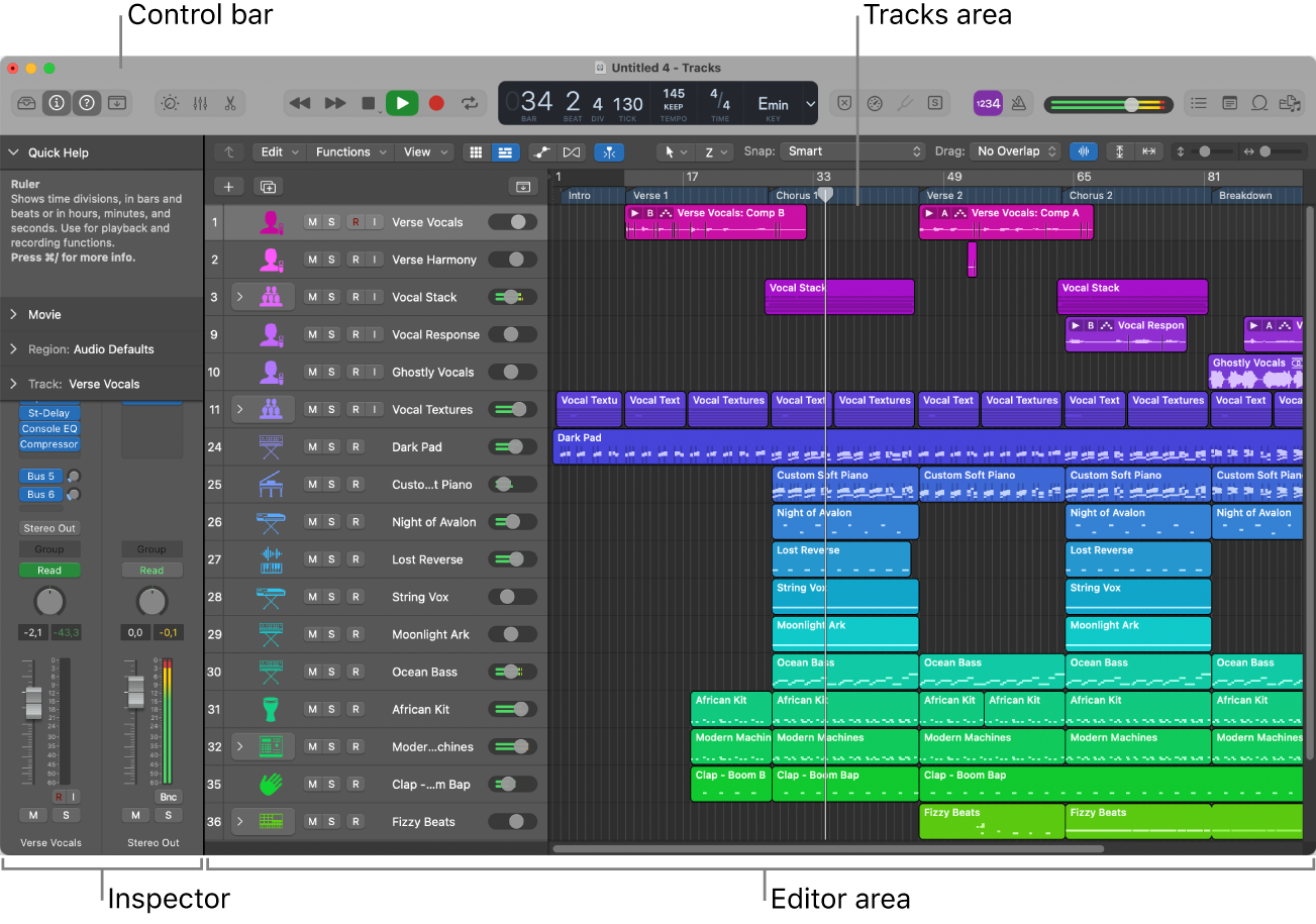 Figure. Logic Pro main window.