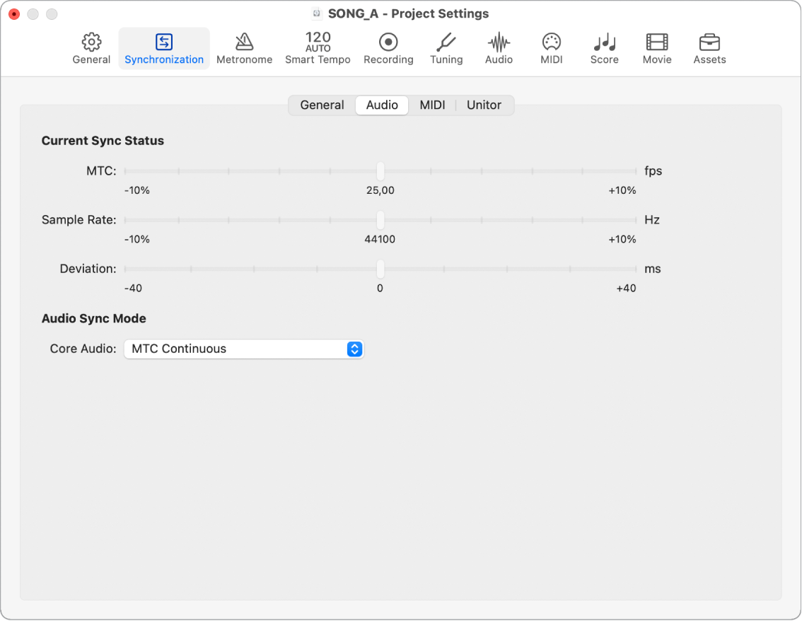 Figure. Audio Synchronization settings.