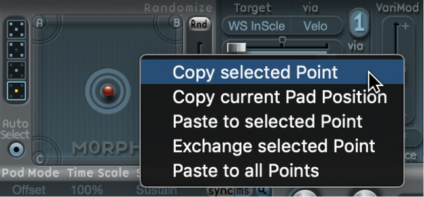 Figure. Morph Pad shortcut menu.
