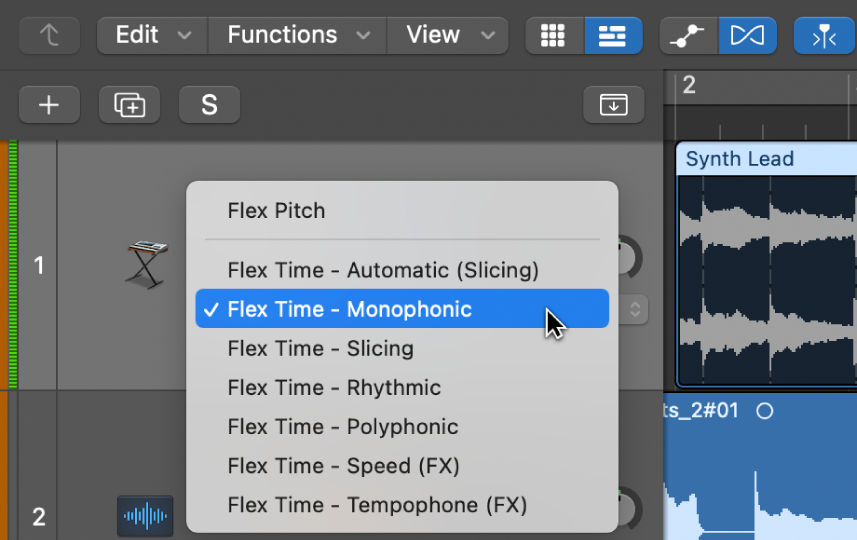 Figure. Showing the Flex Mode pop-up menu open.