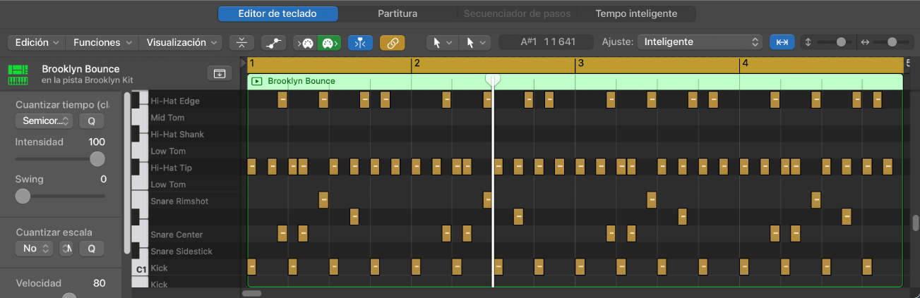 Ilustración. Ventana del editor de teclado, que muestra nombres de etiquetas de tecla.