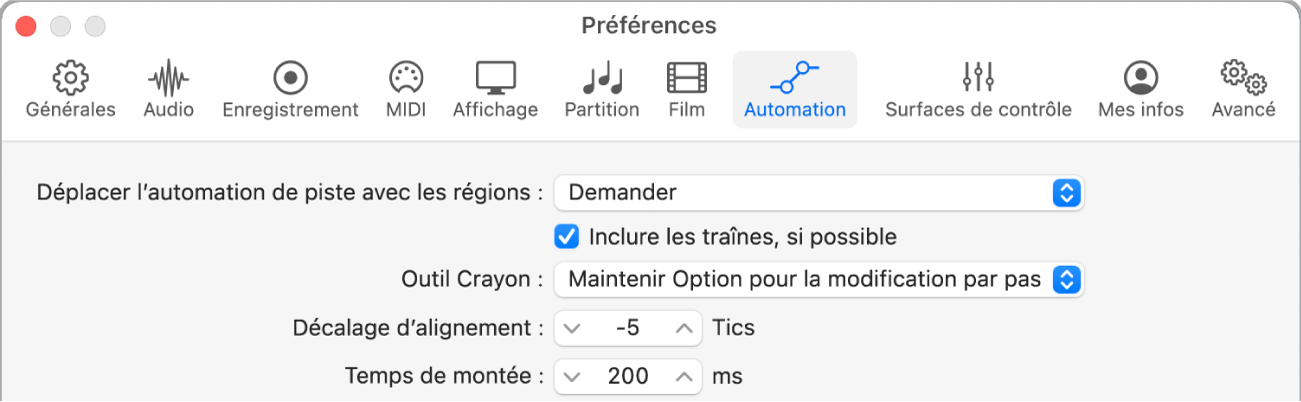 Figure. Préférences d’automation