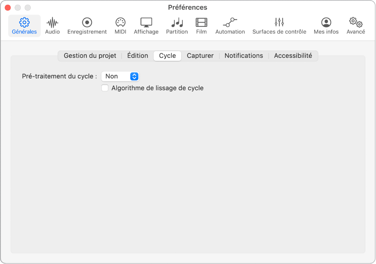Figure. Préférences Cycle générales.
