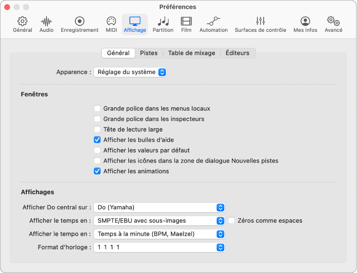 Figure. Préférences d’affichage générales.