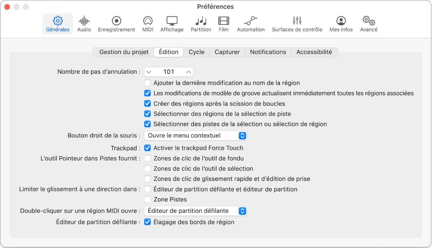 Figure. Préférences d’édition générales.