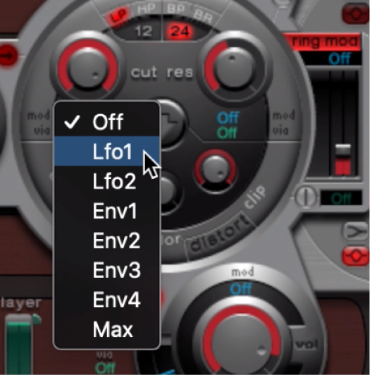 Figure. Menu local de source de modulation.