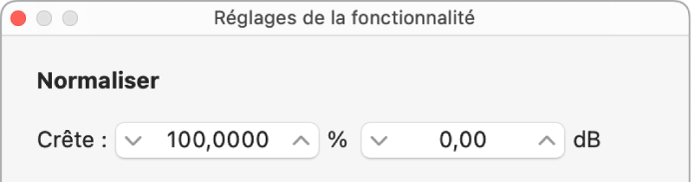 Figure. Zone de dialogue des réglages de fonction.