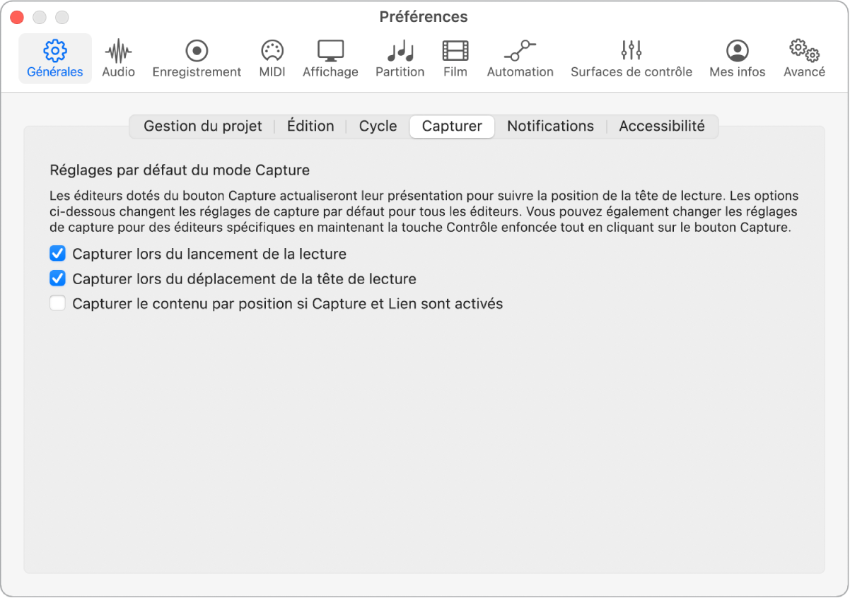 Figure. Préférences Capture générales.